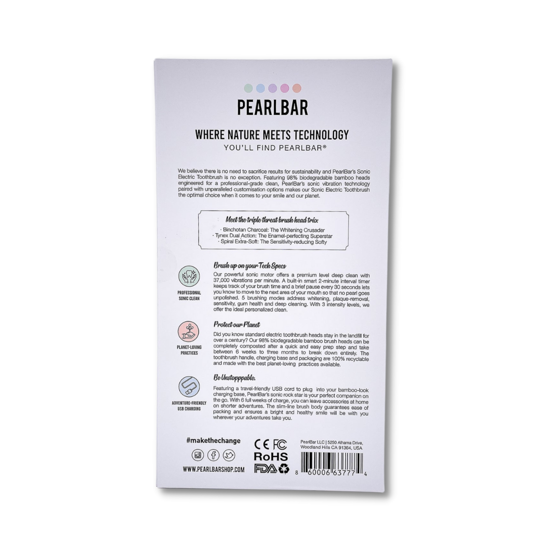 Pearlbar Bamboo Sonic Electric Toothbrush + 3 Brush Heads